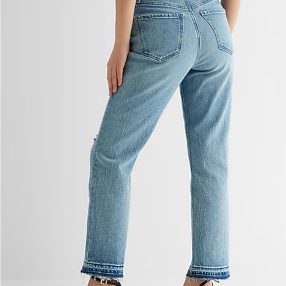 Express Ladies High Waisted Medium Wash Drop Hem Straight Ankle Jeans NWT Size 8 - Picture 5 of 6